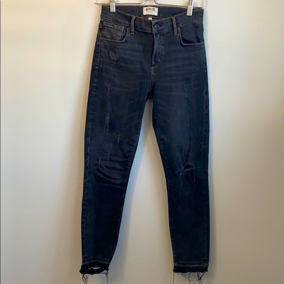 AGOLDE high waisted, raw hem distressed Jean SZ 25